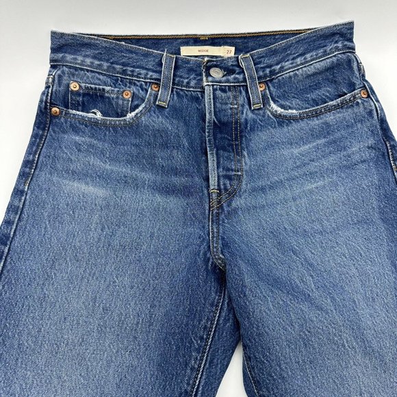 Levi’s Premium Wedgie Women's Size 27 Tapered Leg Button Fly Denim Blue Jeans - Picture 4 of 12